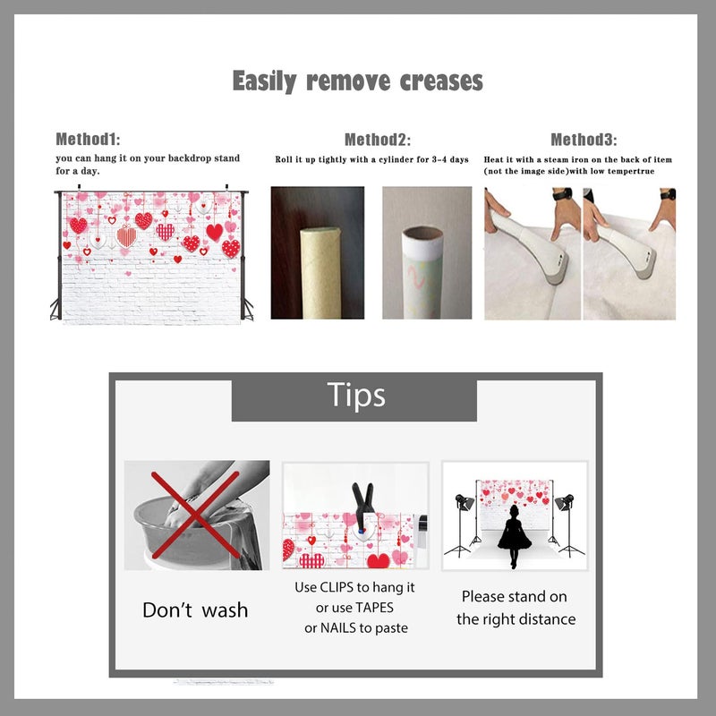 LTLYH 7x5ft Valentine's Day Backdrop White Brick Wall Red Hearts Photography Background for Mother's Day Wedding Bridal Shower Birthday Party Decor Banner Portrait Photo Booth Props 088 - Image 5